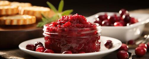 A sful of homemade cranberry relish showcases the perfect balance between sweet and tart. The meticulously chopped cranberries release their intense flavors, complemented by hints of photo