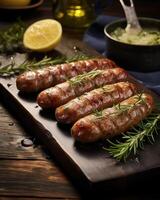Immerse yourself in the allure of the seaside with this coastalinspired sausage, delicately infused with the briny flavors of seaweed, fresh dill, and a hint of lemon zest. Each succulent photo