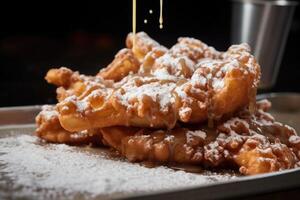 Behold a sctious treat that offers a delightful blend of textures the crispy, deepfried goodness of a funnel cake combined with the fluffy, cloudlike center that practically dissolves on photo