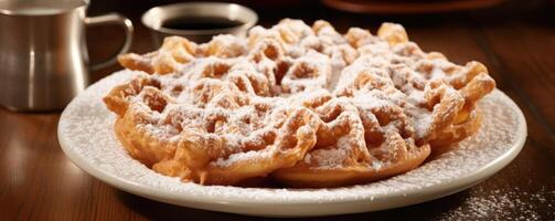 Picture a warm, doughy funnel cake sprinkled with a fragrant cinnamon sugar blend that enhances every delicious bite, taking you on a nostalgic journey back to cozy family gatherings. photo