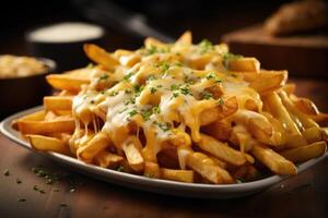 Experience a symphony of flavors as you feast on these cheese fries, featuring fluffy, crispy fries drenched in a luscious cheese blend that strikes the perfect balance between creamy and photo
