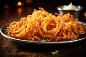A crispy indulgence, these fried onion blossoms epitomize comfort food, their sagecolored layers effortlessly breaking apart to reveal a lightly caramelized onion flavor that lingers on photo