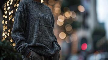 A fusion of comfort and consciousness, this look features a cozy recycled fleece pullover paired with upcycled cargo pants for a utilitarian edge. photo