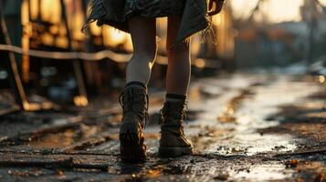 Play with texture by pairing a distressed, rugged cargo skirt with a soft and cozy thermal henley top. Add a touch of edge with laceup hiking boots and youre ready for a day of adventure. photo