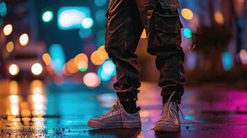 Effortlessly Cool Make a statement with this uni look, featuring a graphic tee, baggy cargo pants, and lowtop sneakers for an edgy and laidback vibe. photo