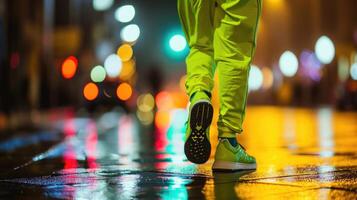 Energizing Ensemble This neon green tracksuit and matching shoes provide a burst of positive energy and motivation, making it the perfect outfit for an intense workout session. photo