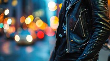 mix and match a uni leather jacket, graphic tee, and slim pants for a bold and unexpected fashion statement. photo