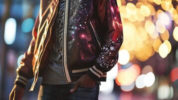 Unique Twist Put a twist on the classic varsity jacket by opting for a fitted blazerstyle version. Layer over a graphic tshirt and skinny jeans for a chic yet playful look. photo