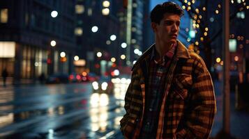 A modern take on a classic varsity jacket, this outfit combines cozy wool, oversized flannel, and structured denim for the perfect blend of comfort and style. photo