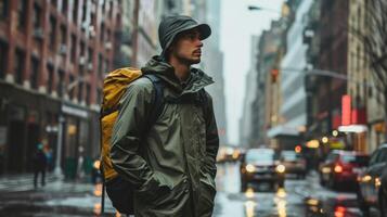 Adventure Awaits Gear up for your next outdoor adventure with this versatile outfit. The breathable rain jacket, moisturewicking tee, and convertible hiking trousers are the perfect base photo