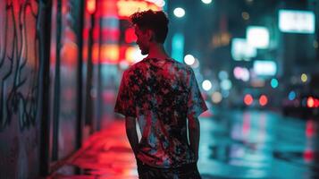 Step into the digital world with this fashionforward look, highlighting an interactive tshirt and sensorembedded denim for a hightech edge. photo