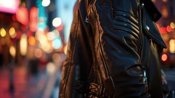 the ultimate combination of a leather jacket and graphic tee exudes a confident and fashionforward vibe. photo