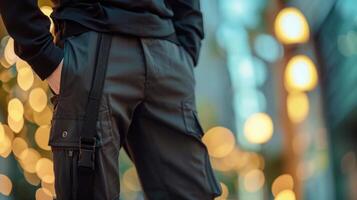 Practicality meets Fashion Stay prepared with a 3D printed functional belt, a versatile moisturewicking long sleeve top, and multipocketed smart fabric pants for all your essentials. photo
