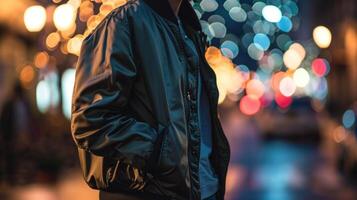For a versatile and transitional ensemble, layer a genderneutral bomber jacket over a longsleeved plain tee and roll up the cuffs of your relaxedfit denim for a chic and effortless look. photo