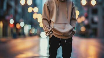Minimalist vibes Keep it simple yet chic with an oversized beige hoodie, black joggers, and white sneakers the perfect combination for a sleek and minimalist look. photo