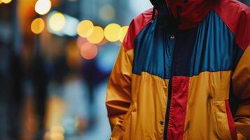 Sustainable Streetstyle Make a statement in this bold, colorblocked recycled polyester windbreaker, paired with a basic bamboo fiber tshirt and fashionforward ecofriendly sneakers. A photo