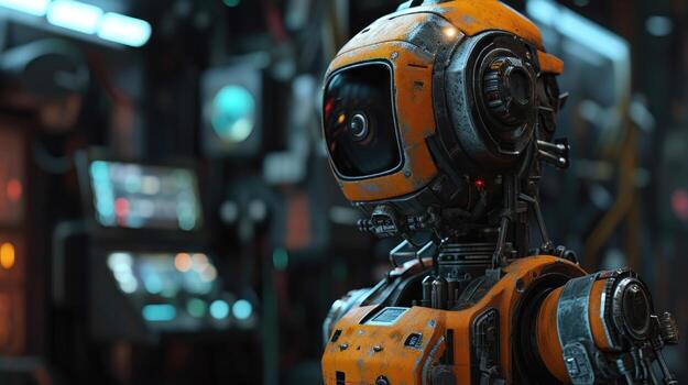 The operator looks up from the control panel, eyes squinted in concentration as they make fine adjustments to the robots path. photo