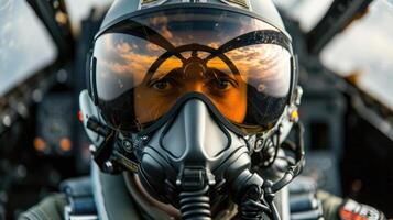 Through the reflection on the helmet visor, the pilots intense gaze could be seen as they flew at lightning speed. photo