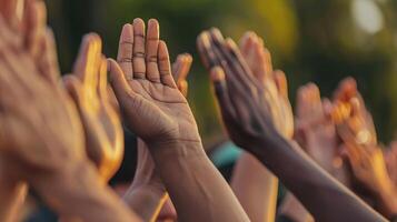 The sound of clapping hands and stomping feet creates a rhythmic wave of support and encouragement photo