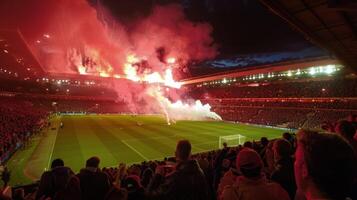 The stadium was engulfed in the unifying chants of the passionate fans creating a palpable energy photo