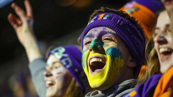 Loud cheers and colorful face paint create a lively atmosphere in the stands photo