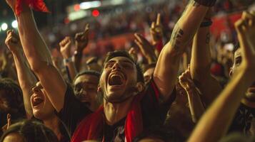 saltando abrazando y gritando son todas común monumentos en el multitud como aficionados alegrarse en su equipos ganar foto