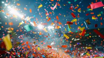 The winning goal is met with an explosion of confetti and streamers adding to the joy and celebration in the stadium photo