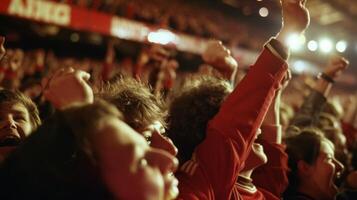 A wave of excitement and jubilation spreads through the crowd as the winning goal is scored photo