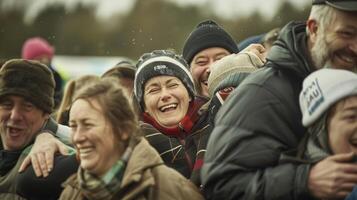 The winning goal is met with tears of happiness hugs and a sense of camaraderie a the jubilant fans photo