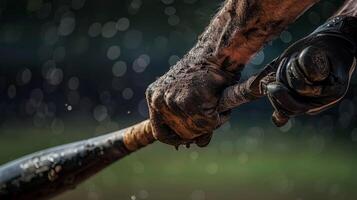 The subtle flexing of muscles in a players forearm as they tightly grip the bat photo