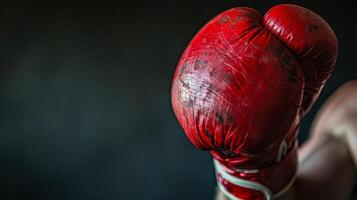 The clenched fist and fierce expression on a boxers face before delivering a knockout punch photo