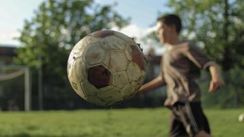 A closeup of the ball heading straight towards the camera with the players hand in the frame photo