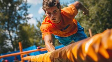 An athletes focus as they navigate through an obstacle course using quick turns and jumps to avoid obstacles photo