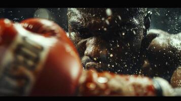 The sweat and determination on the face of a boxer as they dodge their opponents blows and prepare to counterattack photo
