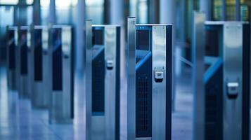 A closeup of metal detectors at the stadium entrance ensuring no dangerous items are brought inside photo