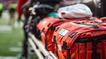 A detailed shot of the first aid kits stationed throughout the stadium for quick and easy access in case of emergencies photo
