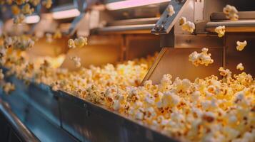 A closer look at the impressive row of popcorn machines at the stadium producing fresh and buttery popcorn for moviegoers and sports fans alike photo