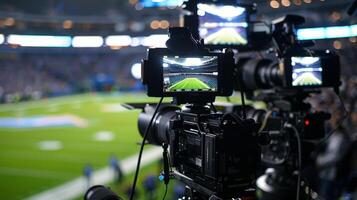 A view of the multiple camera angles set up around the stadium capturing every moment of the game for viewers at home photo