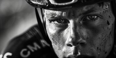 The intense stare of a cyclist as they push through the final stretch of the race photo