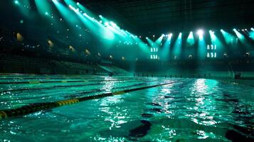 As athletes take the plunge into the arenas massive pool they are greeted by an impressive display of underwater lighting effects photo