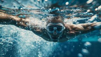 A swimmer makes a splash during a recordbreaking swim at this technologically advanced underwater sporting venue photo