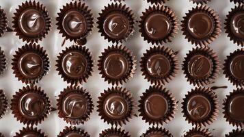 A box of chocolates is placed neatly on a wooden table photo