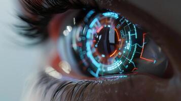 A hightech eye implant mockup displaying a userfriendly display of personalized health and fitness data photo