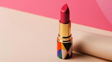 A bright and bold lipstick bullet featuring a unique geometric pattern and vibrant pop of color photo