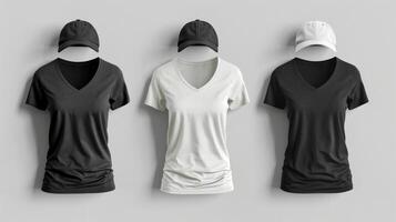 Blank mockup of a fitted vneck tshirt with cap sleeves suitable for printed designs with intricate details photo