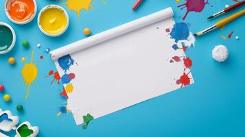 Blank mockup of a playful and fun design for a childrens art workshop flye photo