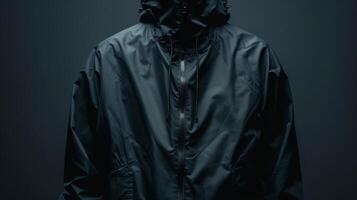 Blank mockup of a stylish and practical rain jacket great for showcasing a logo or design on the chest or back photo