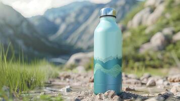 Stay hydrated on your outdoor excursions with this water bottle mockup featuring a durable design and leakproof cap photo