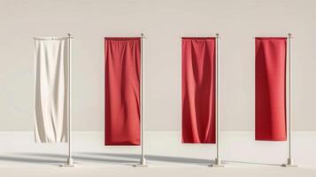 Blank mockup of a set of flag banners in various sizes giving you options for adding dimension and visual interest to your display photo