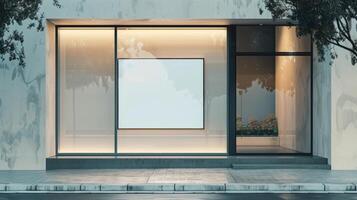 Blank mockup of a minimalistic storefront sign with clean lines and a sleek modern design photo
